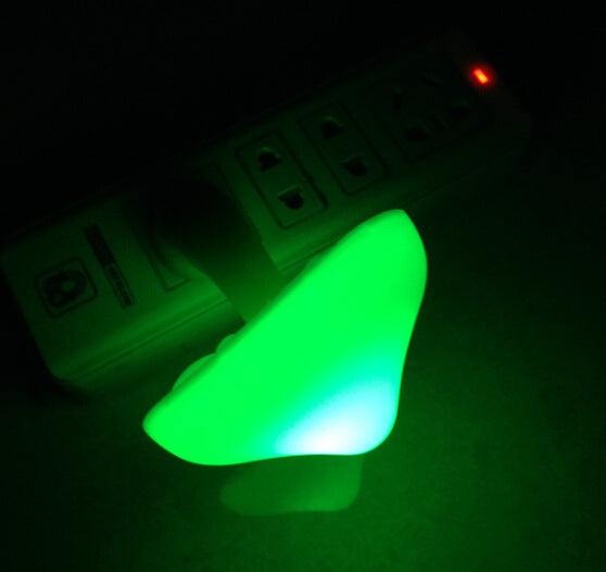 LED Night Light Mushroom Wall Socket Lamp with light-control sensor, EU US Plug, warm white glow for bedroom decoration.
