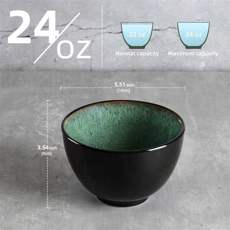 Ceramic kiln change peacock green bowls set of 4 for Western food, suitable for cereal, salad, pasta, and more.