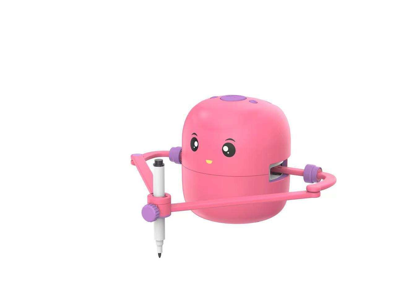 Early education intelligent painting robot in rose red for children's drawing and language learning.
