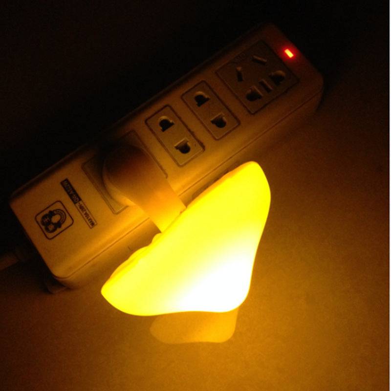 LED Night Light Mushroom Wall Socket Lamp with light-control sensor, EU US Plug, warm white glow for bedroom decoration.