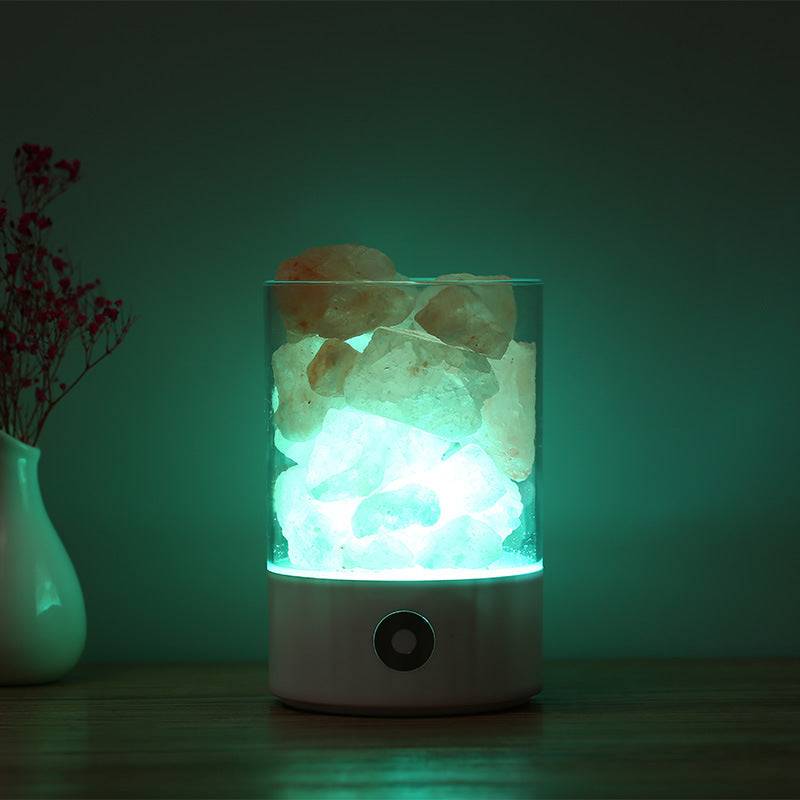 USB Crystal Light Himalayan Salt LED Lamp with color-changing feature, purifies air and acts as a natural ion generator.