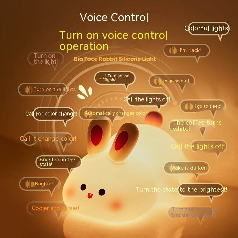Cute LED night light with touch sensor, rabbit design, adjustable brightness, silicone material, perfect for kids' bedside.