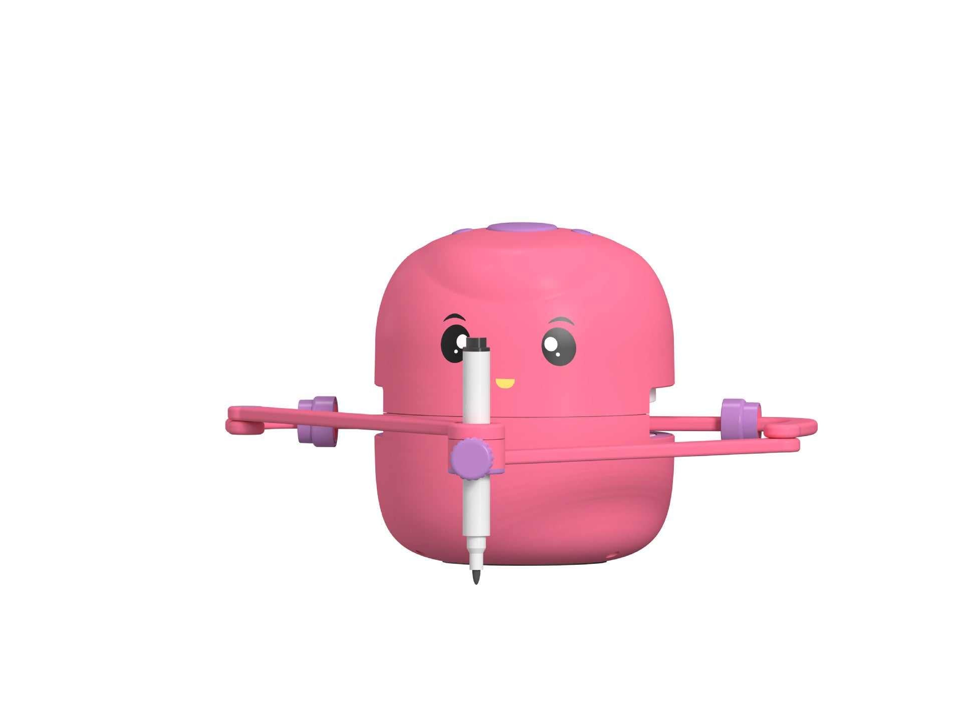 Early education intelligent painting robot in rose red for children's drawing and language learning.