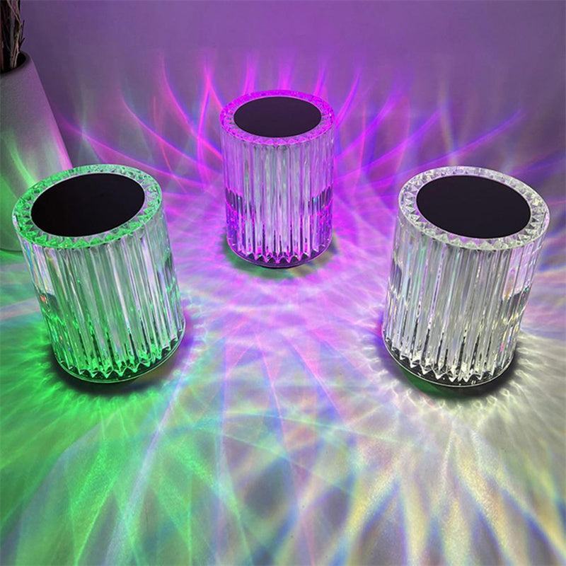 Creative crystal lamp with RGB LED lights, featuring a faux crystal design that blends modern and industrial styles, suitable for home or bedroom use.