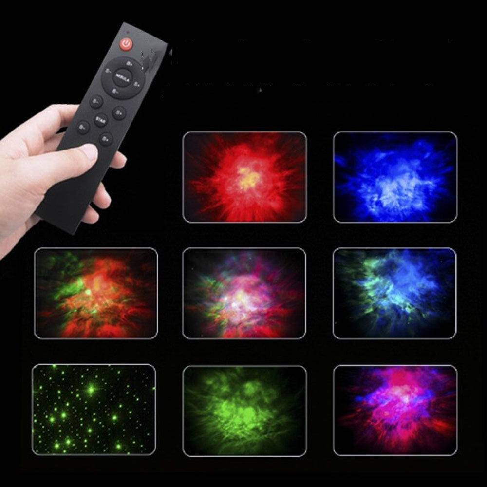 Astronaut-shaped galaxy starry sky projector lamp casting colorful nebula effects on walls.