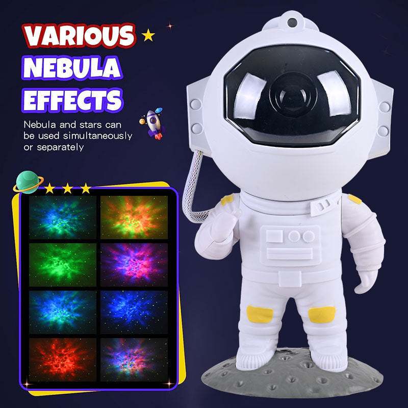Astronaut-shaped galaxy star projector with various nebula effects.