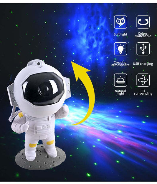 Astronaut-shaped galaxy star projector with various nebula effects.
