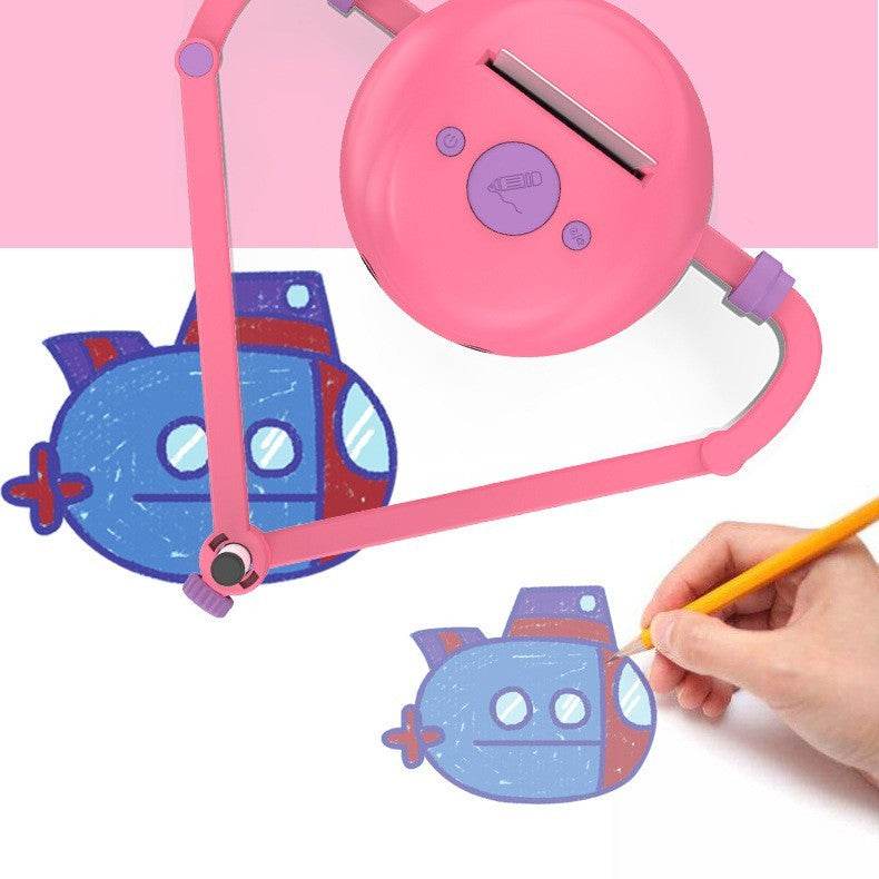 Early education intelligent painting robot in rose red for children's drawing and language learning.