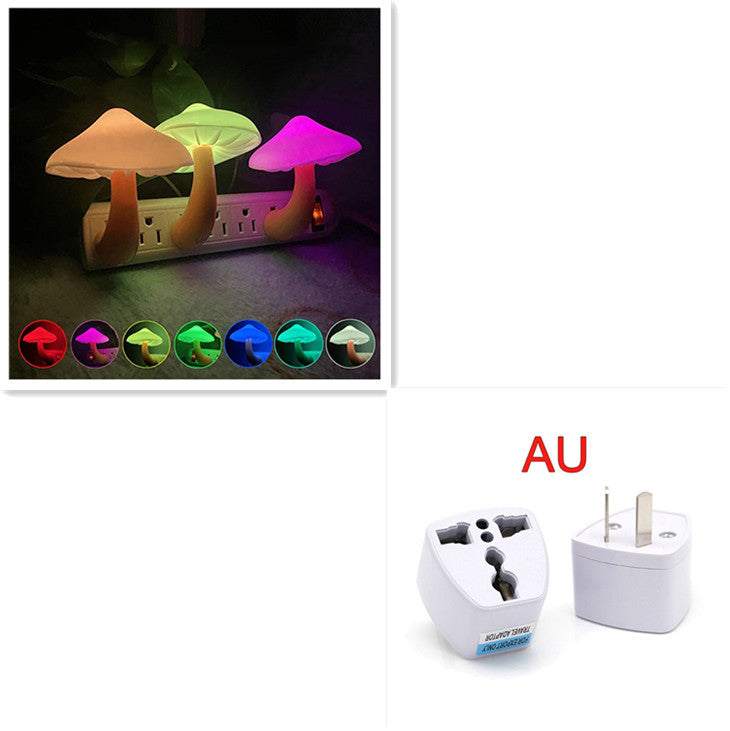 LED Night Light Mushroom Wall Socket Lamp with light-control sensor, EU US Plug, warm white glow for bedroom decoration.
