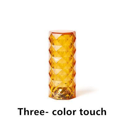 USB Table Lamps Nordic crystal USB table lamp with diamond design, touch dimming, and rose projector effect for bedroom decor.
