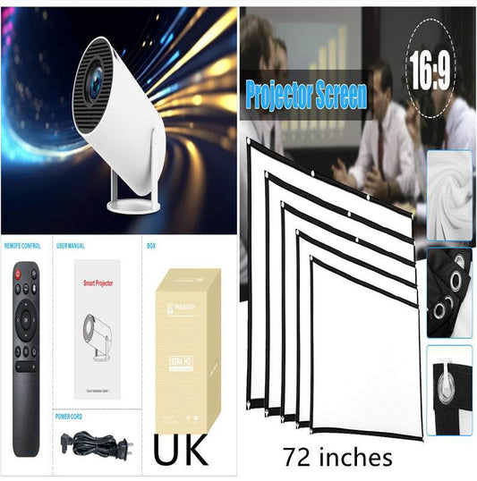 HY300 Pro Projector, portable home theater with 4K support, Wi-Fi, and 720P resolution.