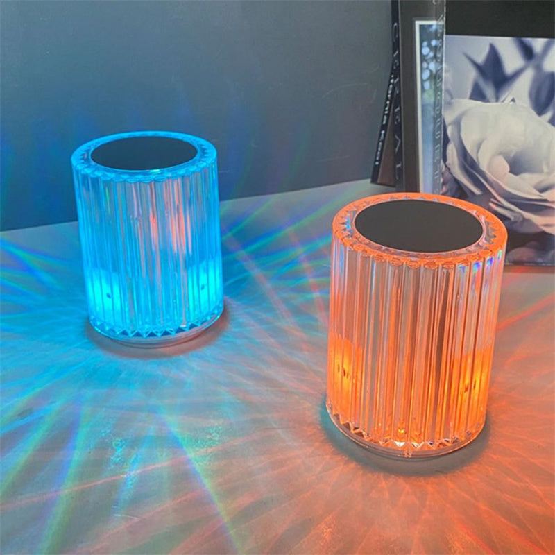 Creative crystal lamp with RGB LED lights, featuring a faux crystal design that blends modern and industrial styles, suitable for home or bedroom use.