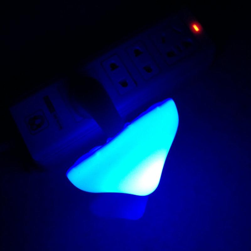 LED Night Light Mushroom Wall Socket Lamp with light-control sensor, EU US Plug, warm white glow for bedroom decoration.