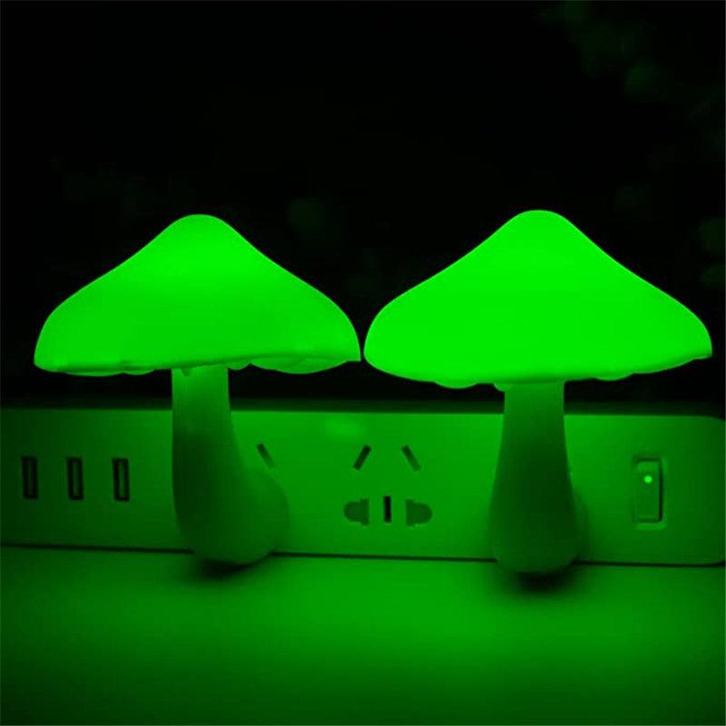 LED Night Light Mushroom Wall Socket Lamp with light-control sensor, EU US Plug, warm white glow for bedroom decoration.