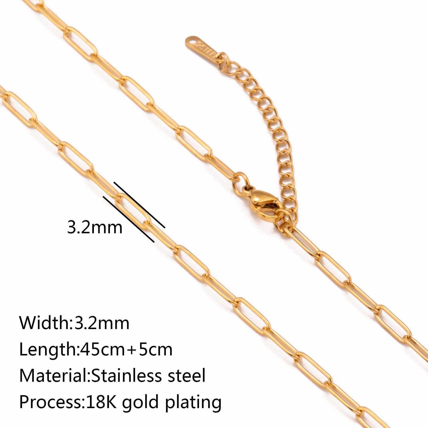 Stainless steel lip chain and accessories with vacuum vapor plating, showcasing 18K gold color protection.