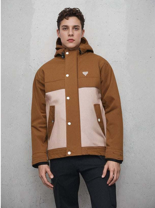 Men's outdoor rainproof and windproof assault suit in brown and beige.