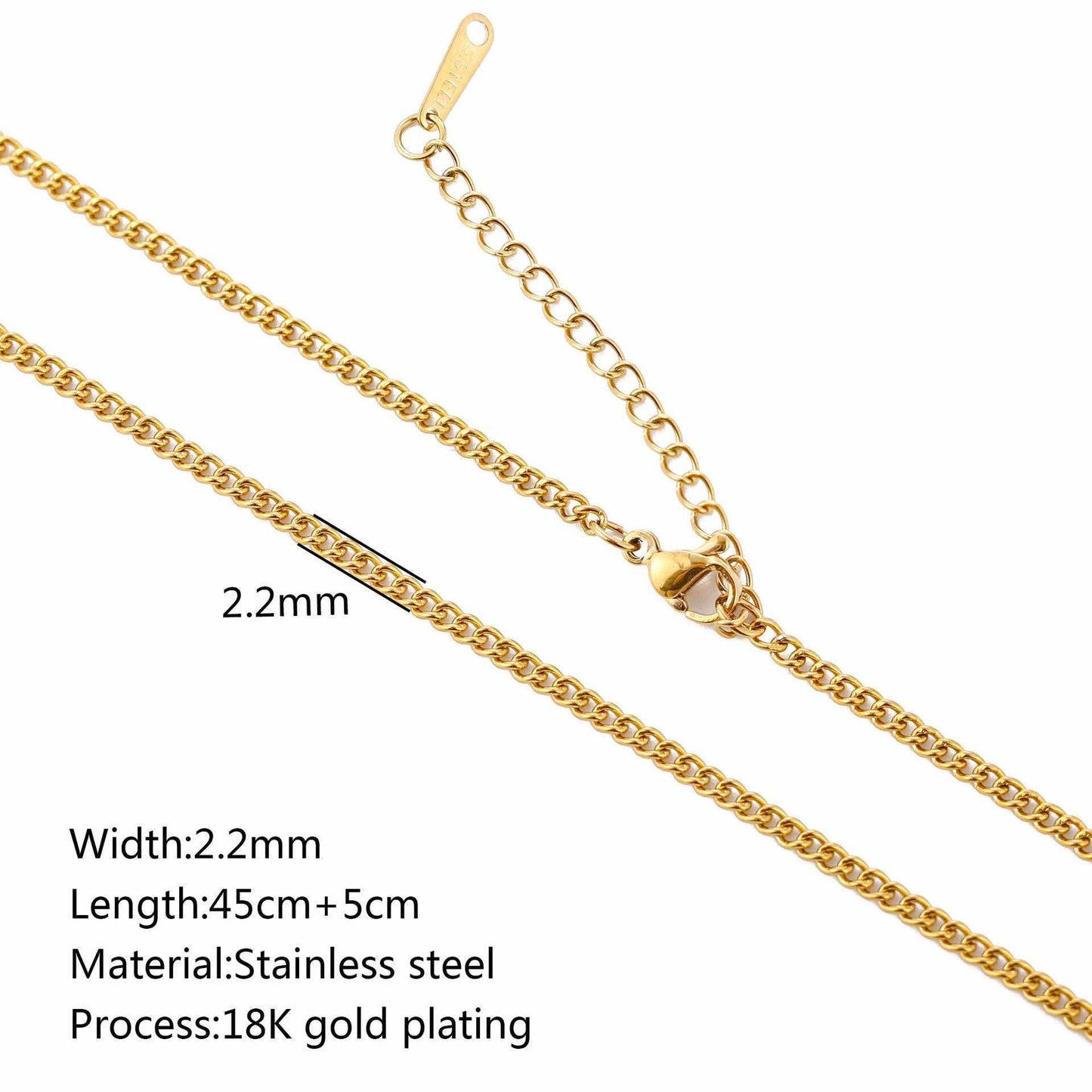 Stainless steel lip chain and accessories with vacuum vapor plating, showcasing 18K gold color protection.
