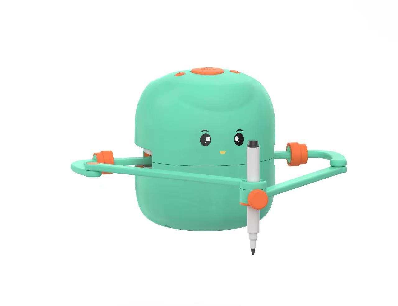 Early education intelligent painting robot in rose red for children's drawing and language learning.